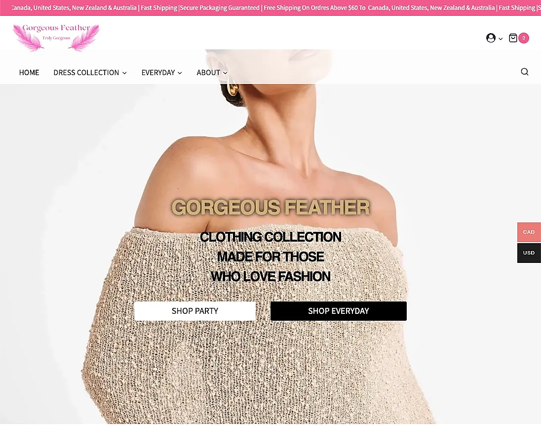 Gorgeous Feather e-commerce website project preview